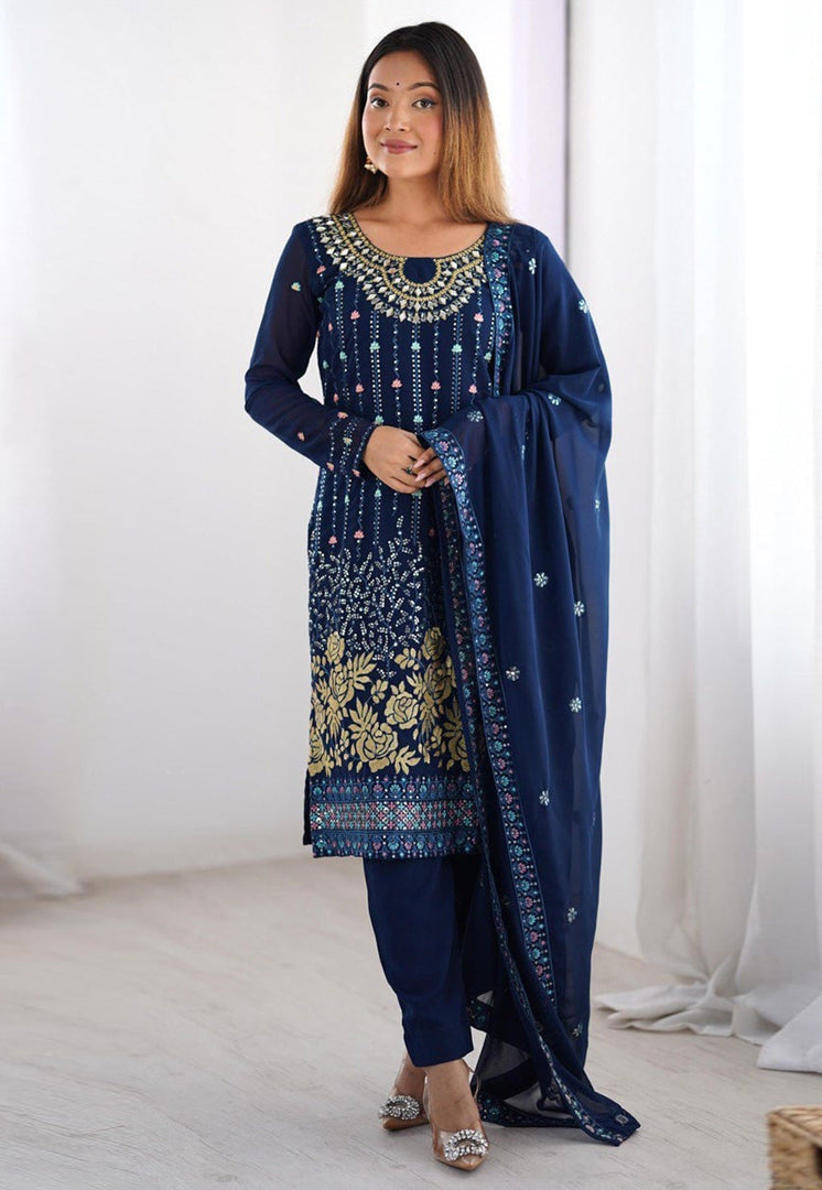 Navy Blue Faux Georgette Readymade Pakistani Suit