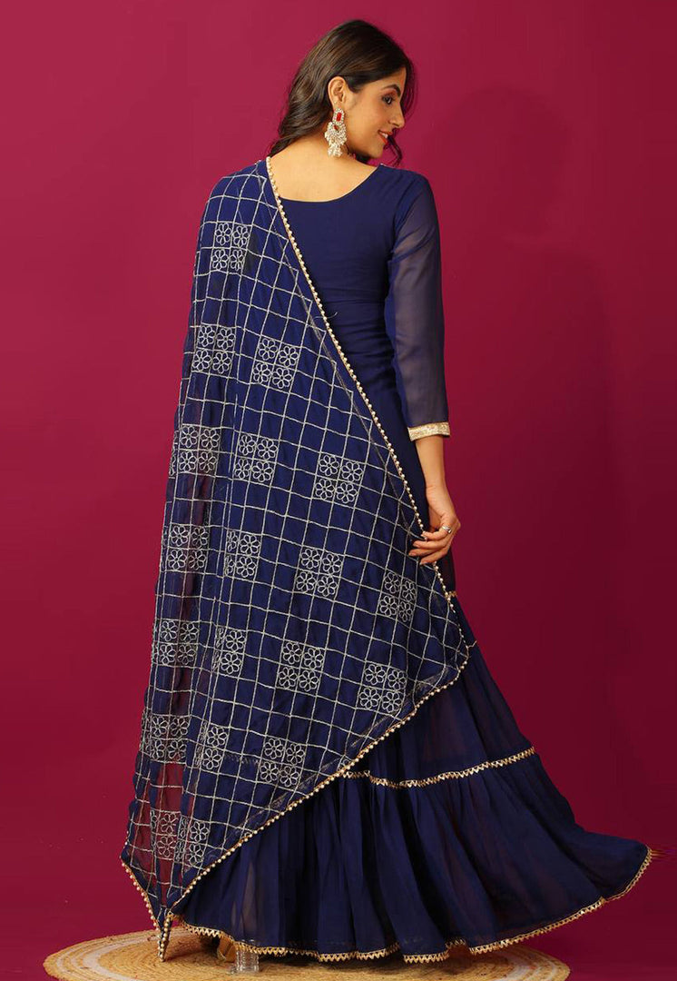 Navy Blue Faux Georgette Readymade Sharara Suit