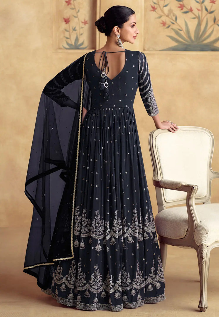 Navy Blue Georgette Anarkali Suit