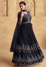 Load image into Gallery viewer, Navy Blue Georgette Anarkali Suit
