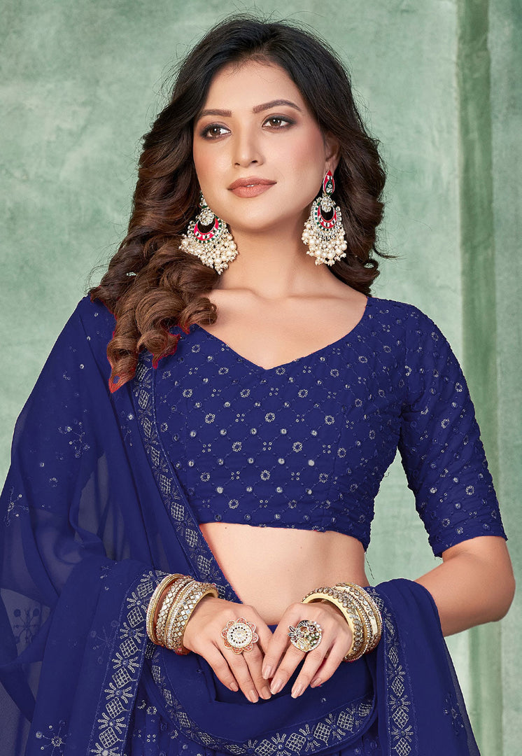 Navy Blue Georgette Circular Lehenga Choli
