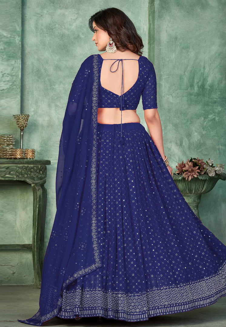 Navy Blue Georgette Circular Lehenga Choli