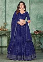 Load image into Gallery viewer, Navy Blue Georgette Circular Lehenga Choli

