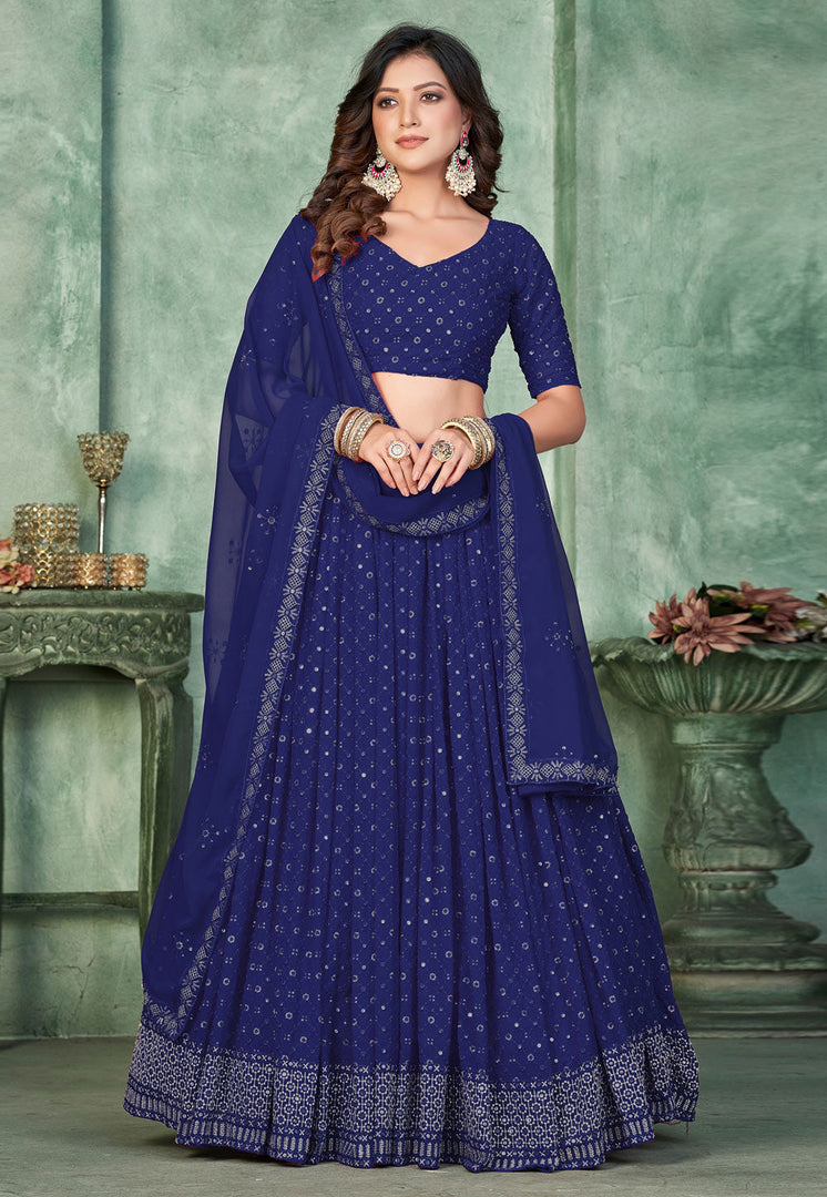 Navy Blue Georgette Circular Lehenga Choli