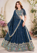 Load image into Gallery viewer, Navy Blue Georgette Circular Lehenga Choli
