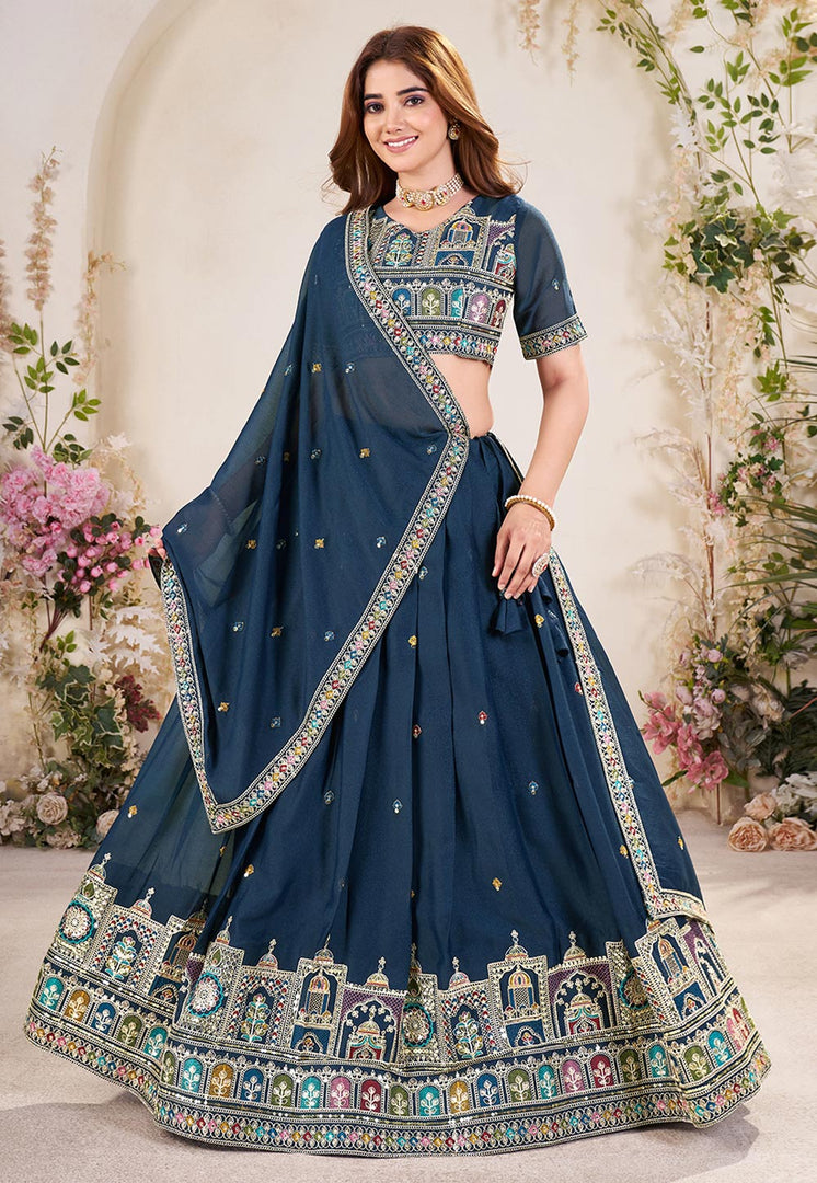 Navy Blue Georgette Circular Lehenga Choli
