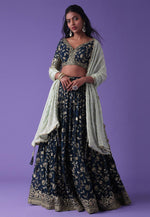 Load image into Gallery viewer, Navy Blue Georgette Circular Lehenga Choli
