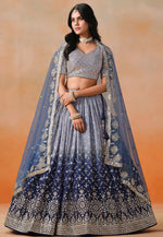 Load image into Gallery viewer, Navy Blue Georgette Circular Lehenga Choli
