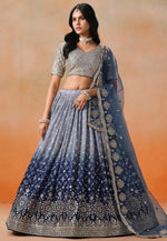 Load image into Gallery viewer, Navy Blue Georgette Circular Lehenga Choli
