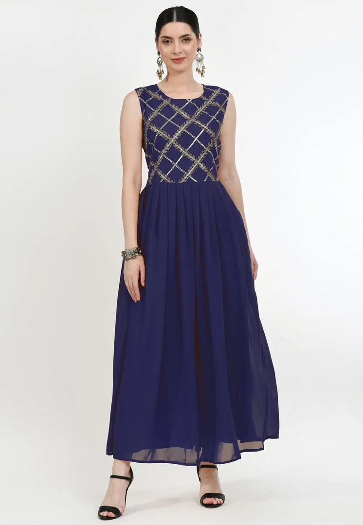 Navy Blue Georgette Gown