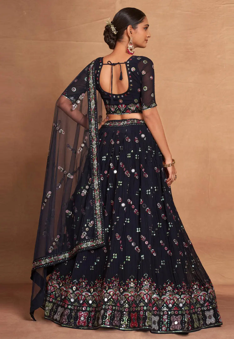 Navy Blue Georgette Lehenga Choli