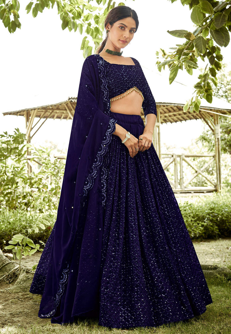 Navy Blue Georgette Lehenga Choli