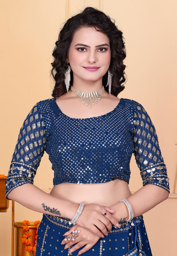 Navy Blue Georgette Lehenga Choli