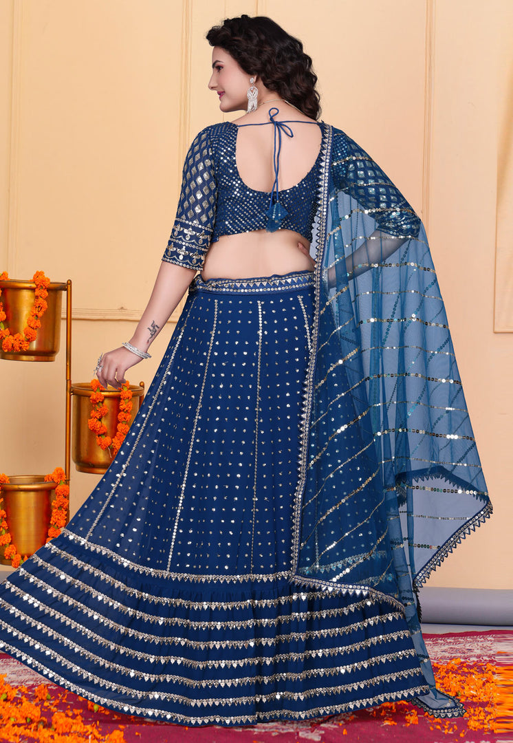 Navy Blue Georgette Lehenga Choli