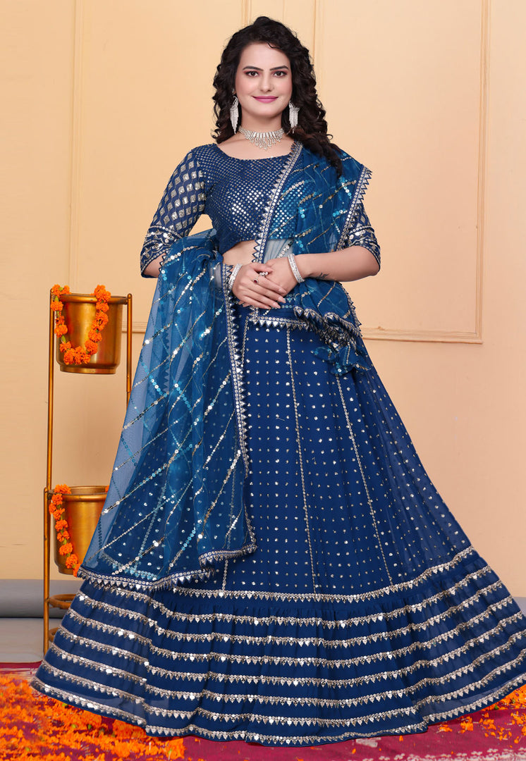 Navy Blue Georgette Lehenga Choli