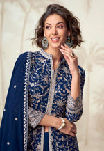 Load image into Gallery viewer, Navy Blue Georgette Long Choli Lehenga
