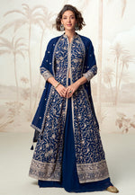 Load image into Gallery viewer, Navy Blue Georgette Long Choli Lehenga
