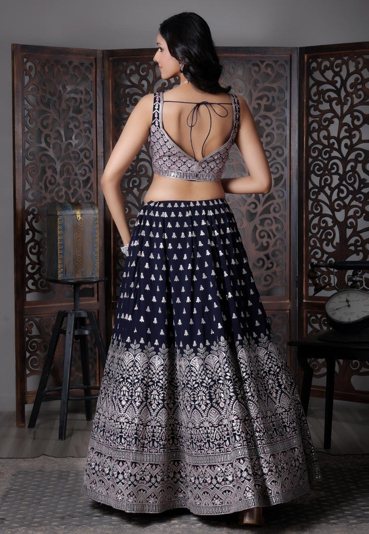 Navy Blue Georgette Readymade Lehenga Choli