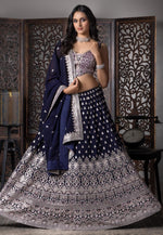 Load image into Gallery viewer, Navy Blue Georgette Readymade Lehenga Choli
