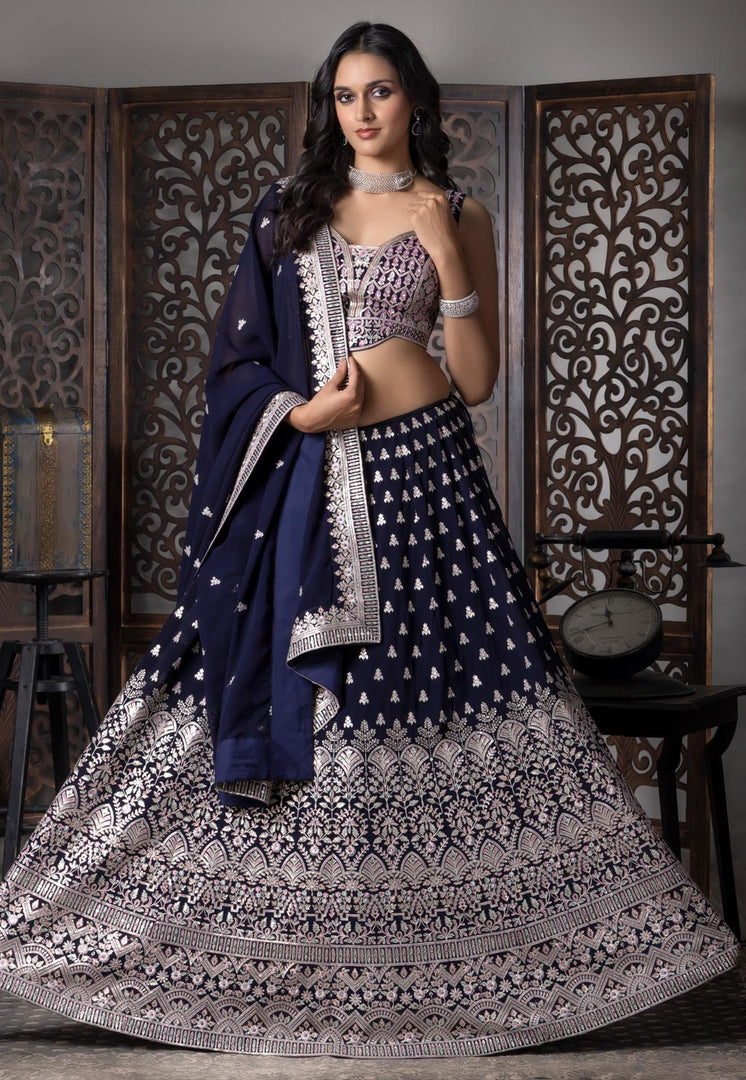 Navy Blue Georgette Readymade Lehenga Choli