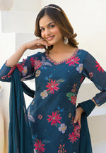 Load image into Gallery viewer, Navy Blue Georgette Readymade Palazzo Suit
