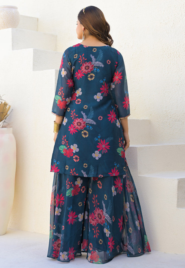Navy Blue Georgette Readymade Palazzo Suit