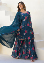 Load image into Gallery viewer, Navy Blue Georgette Readymade Palazzo Suit
