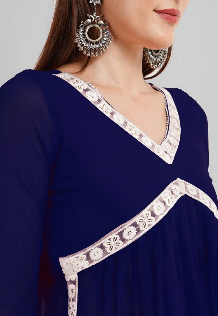 Navy Blue Georgette Readymade Patiala Suit