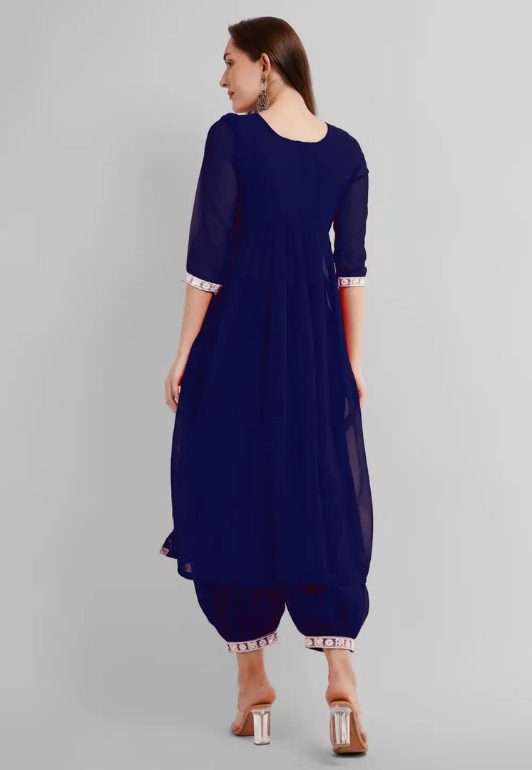 Navy Blue Georgette Readymade Patiala Suit
