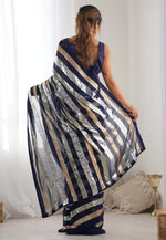 Load image into Gallery viewer, Navy Blue Georgette Sequence Saree
