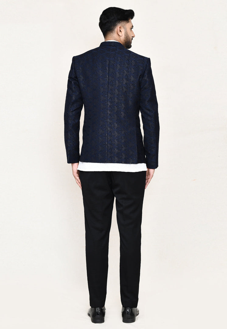 Navy Blue Jacquard Designer Suit