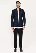 Load image into Gallery viewer, Navy Blue Jacquard Designer Suit
