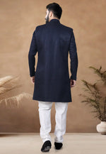 Load image into Gallery viewer, Navy Blue Jacquard Indo Western Suit

