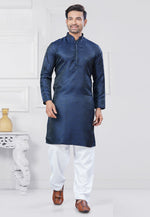 Load image into Gallery viewer, Navy Blue Jacquard Silk Pathani Suit

