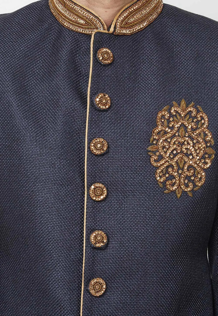 Navy Blue Jute Sherwani