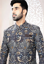 Load image into Gallery viewer, Navy Blue Linen Indo Western Suit
