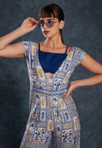 Load image into Gallery viewer, Navy Blue Linen Printed Jumpsuit
