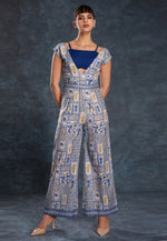 Load image into Gallery viewer, Navy Blue Linen Printed Jumpsuit
