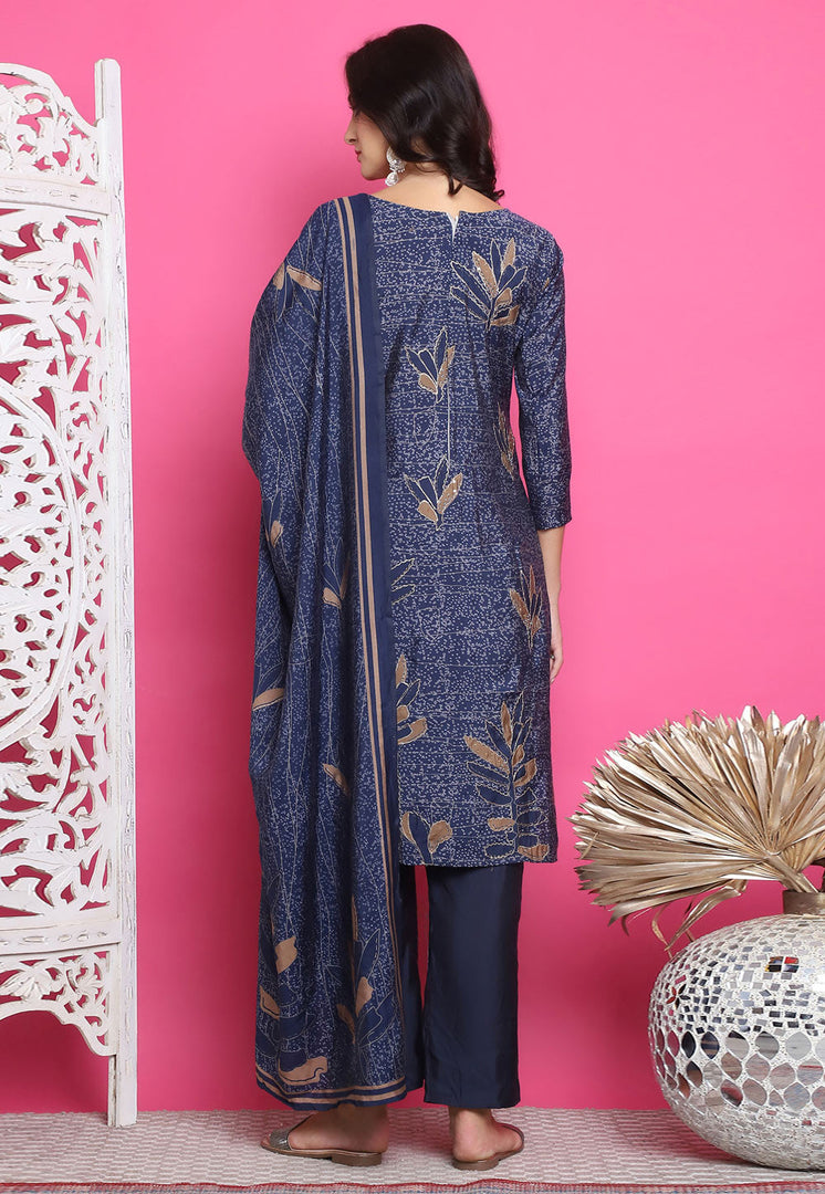 Navy Blue Muslin Pakistani Suit