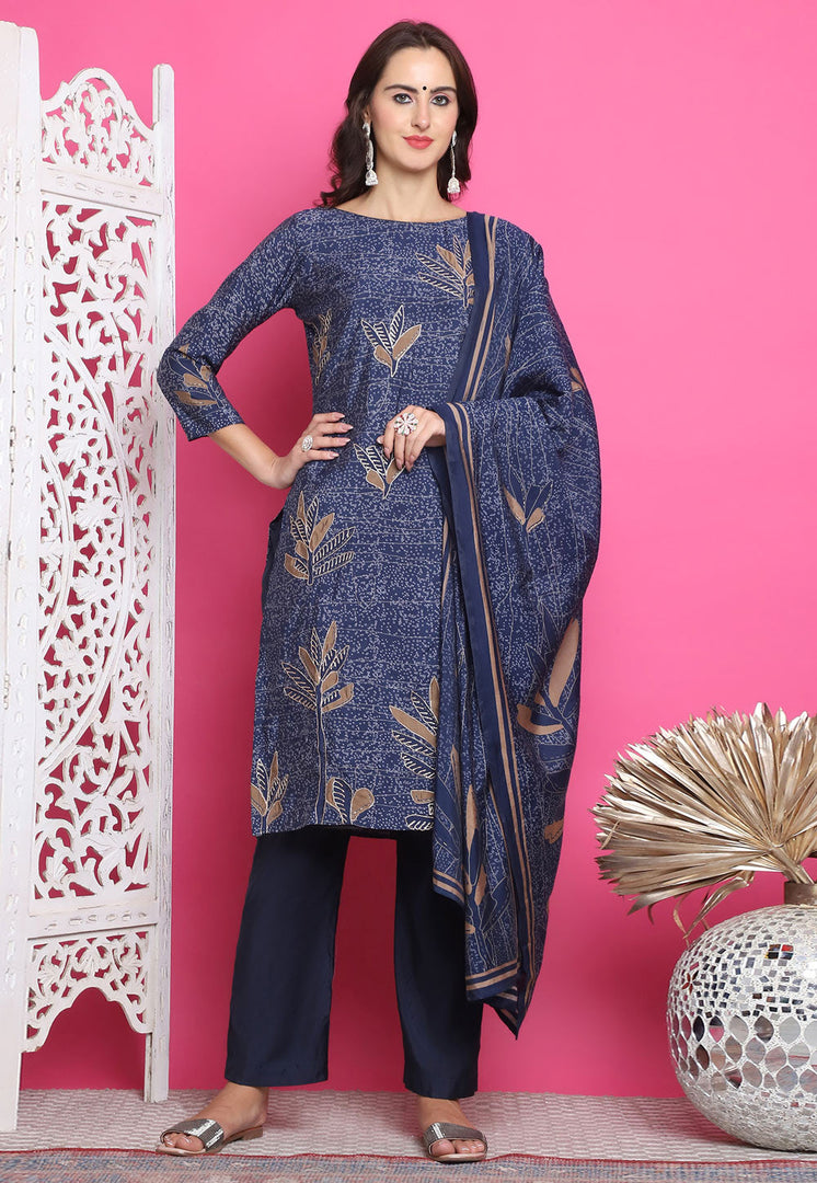 Navy Blue Muslin Pakistani Suit