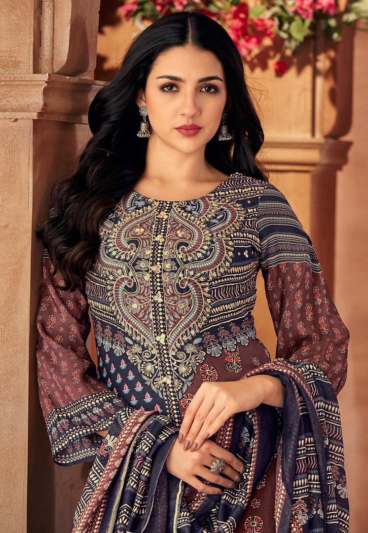 Navy Blue Muslin Pakistani Suit