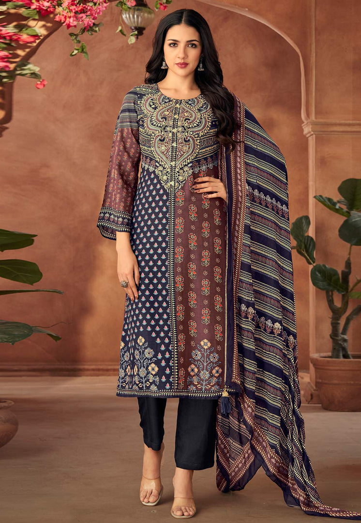 Navy Blue Muslin Pakistani Suit