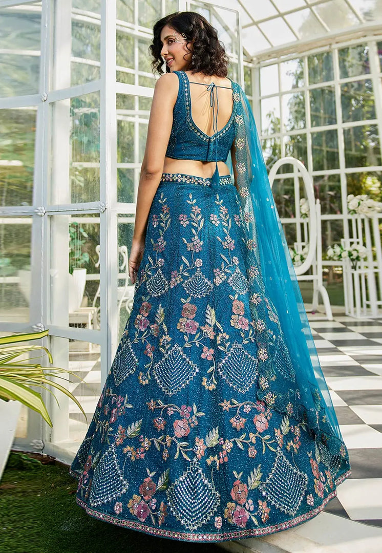 Navy Blue Net A Line Lehenga Choli