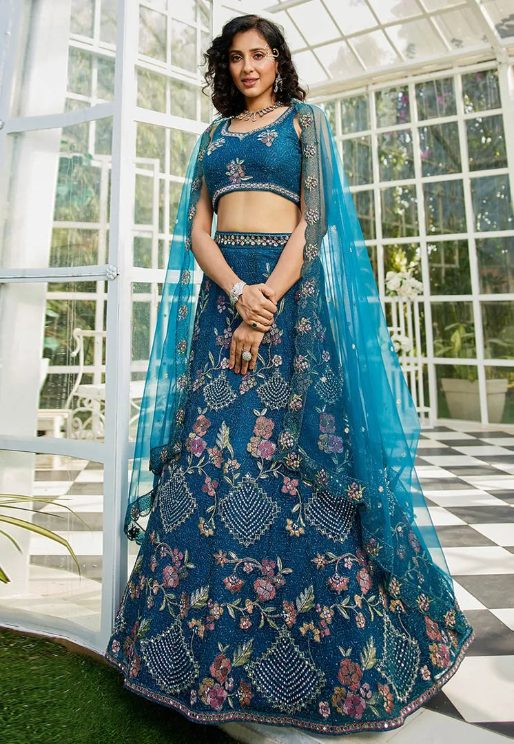 Navy Blue Net A Line Lehenga Choli