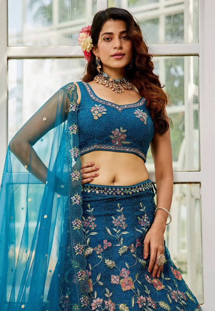Navy Blue Net A Line Lehenga Choli