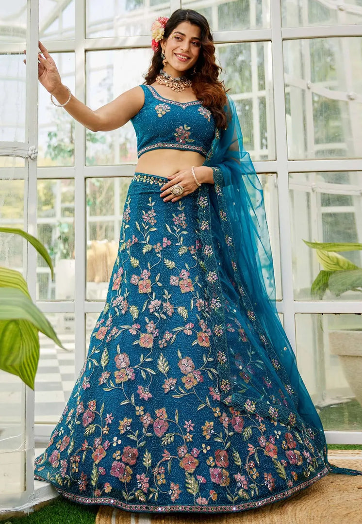 Navy Blue Net A Line Lehenga Choli