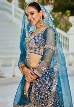 Load image into Gallery viewer, Navy Blue Net A Line Lehenga Choli
