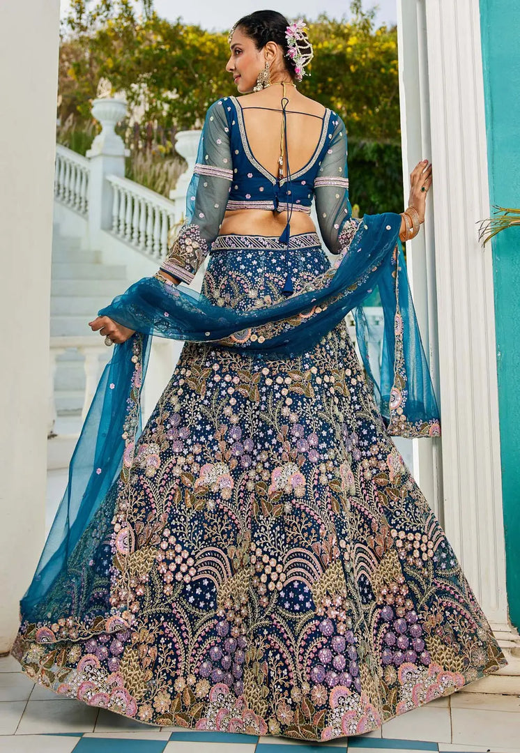 Navy Blue Net A Line Lehenga Choli