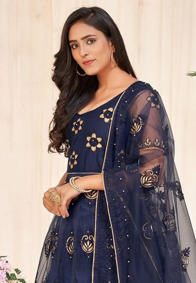Navy Blue Net Anarkali Suit