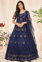 Load image into Gallery viewer, Navy Blue Net Anarkali Suit
